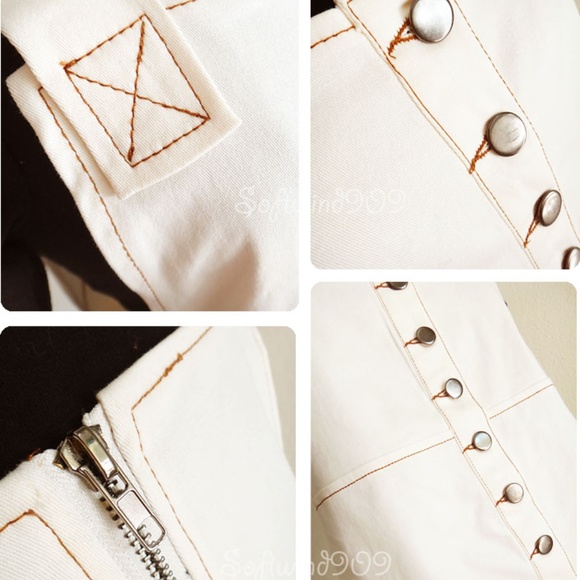 Cream Button Down Overall Skirt Pinafore Dress - Picture 3 of 8